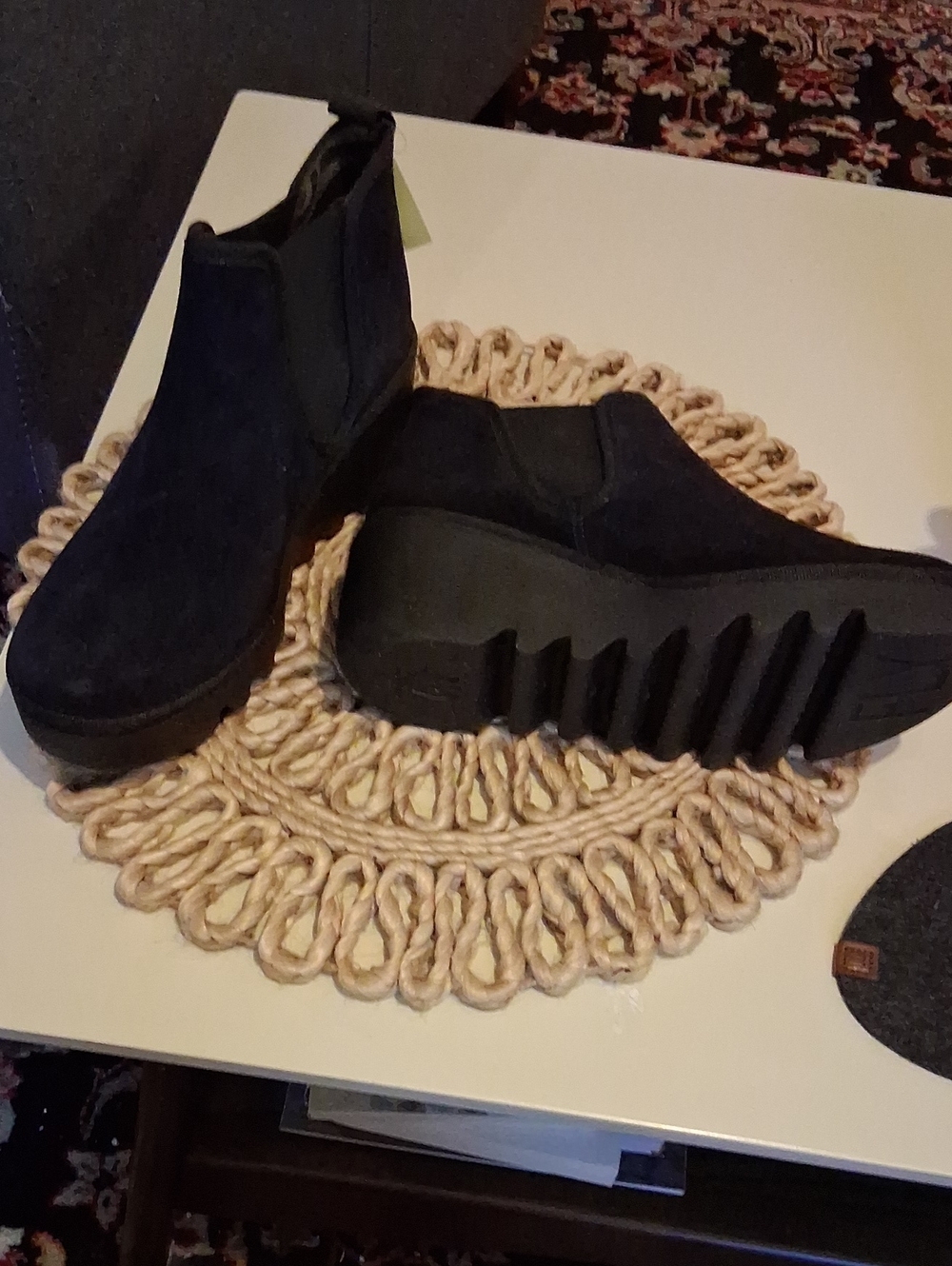 NWT Fly London Navy Suede Platform Chelsea Boots, Size 38. SAME-DAY SHIPPING!